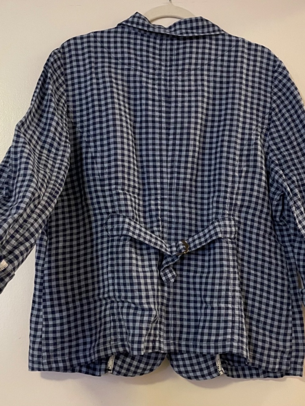 Sundance Ziri Linen Blue Gingham Check Button Front Blazer Jacket - L - Picture 5 of 13